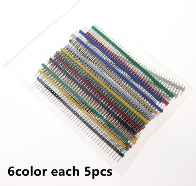 30er Set 40-Pin Einreihige Männliche Pin Header 2,54mm Zerbrechliche PCB Pin Streifen Stecker Kit für Arduino in Schwarz, Weiß, Blau und Gelb - Bild 1