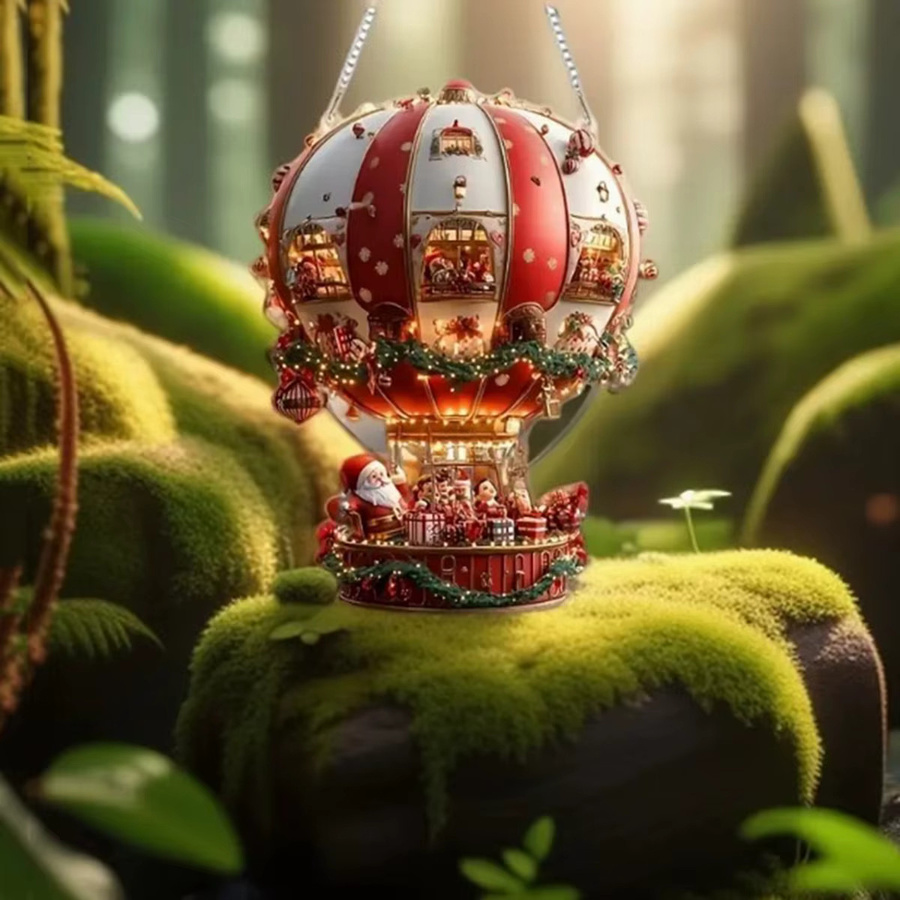 Weihnachtliche Wanddekoration mit Weihnachtsmann im Heißluftballon aus Acryl in Rot - Bild 2