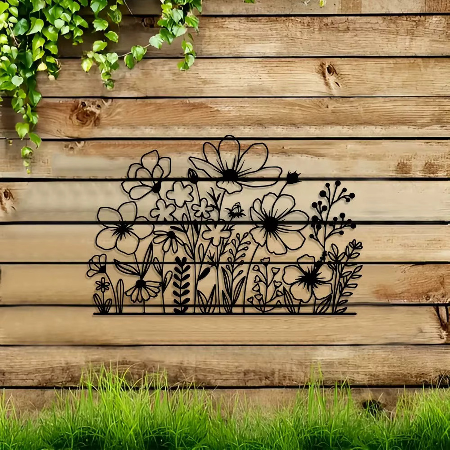 CIFBUY Vintage Eisen-Wanddekoration mit floralem Blumenmotiv in Schwarz - Bild 2