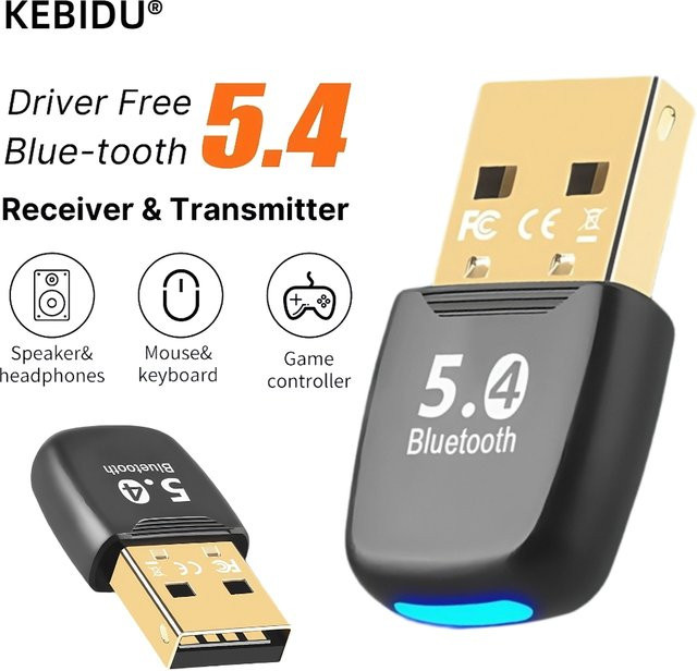 Kebidu Bluetooth 5.4 USB Adapter in Schwarz für PC, Maus, Tastatur und Audio-Receiver - Bild 1