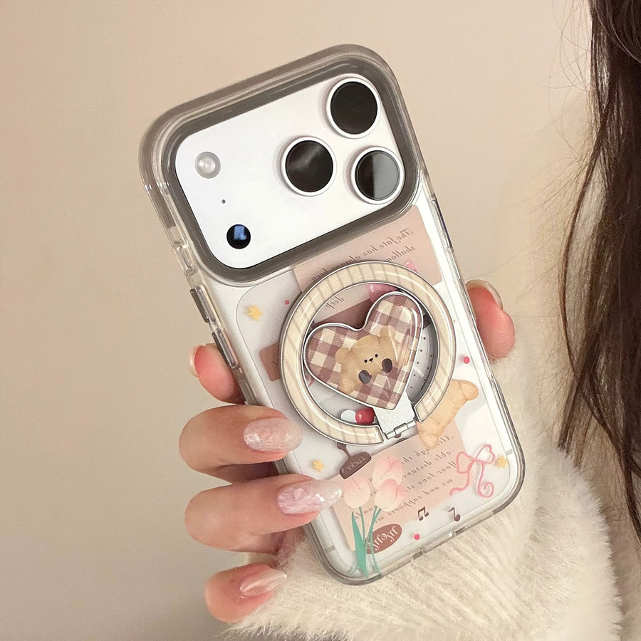 Transparente stoßfeste Handyhülle mit koreanischem Herzchen-Cartoon-Design und Magnethalter für Apple iPhone 17 16 15 14 13 12 Pro Max - Bild 2