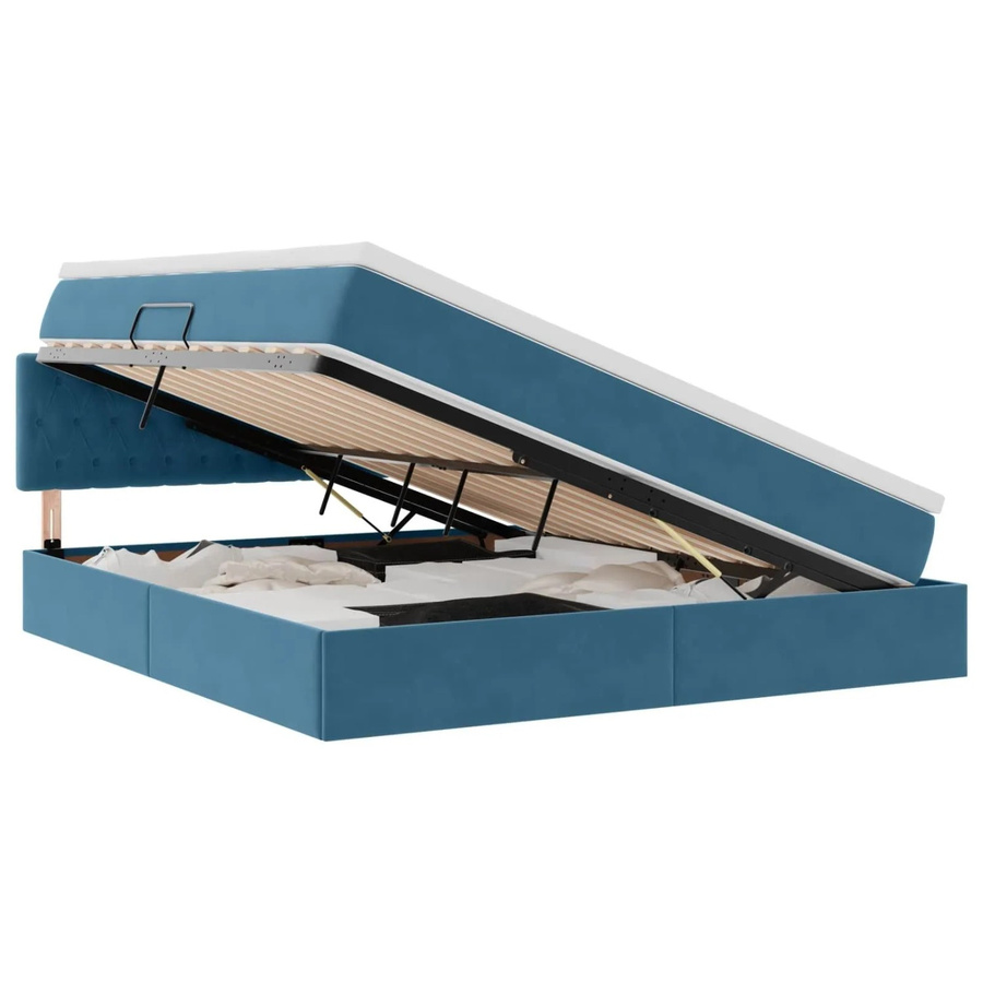 vidaXL Bett mit Stauraum und LED in Dunkelblau aus Samt, B/T/H: 160 x 200 x 103 cm - Bild 2