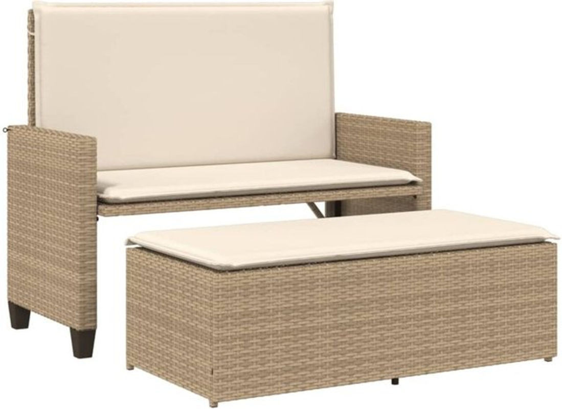 Vidaxl Gartenbank mit Kissen und Hocker aus Polyrattan in Beige - Bild 1