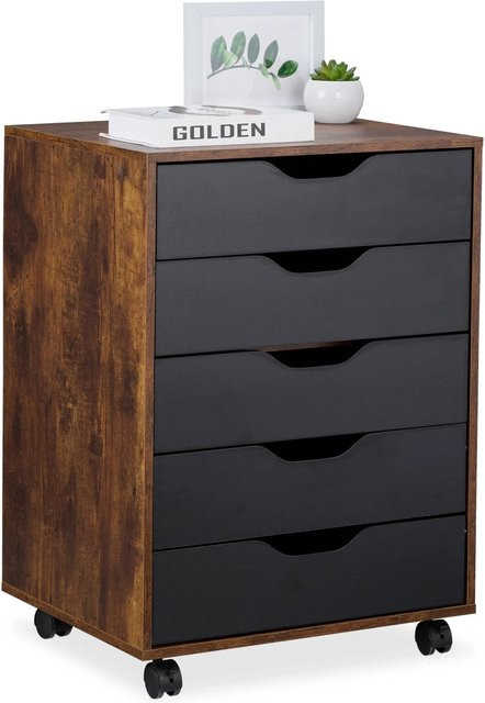 Relaxdays Rollcontainer im Industrial-Design mit 5 Schubladen, Schwarz, B/T/H: 66,5 x 48 x 39,5 cm - Bild 1