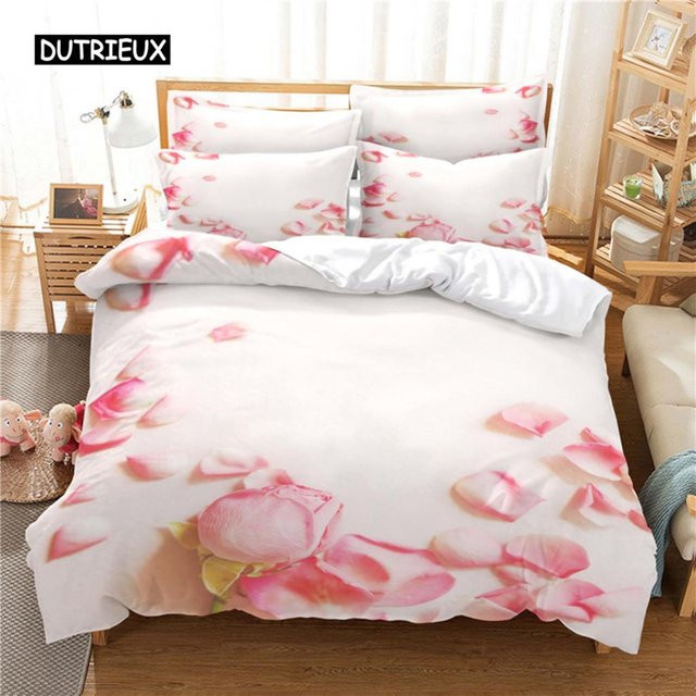 Binchi Outdoor Product 3-teiliges Rosen-Bettwäscheset mit 3D-Digitaldruck in Weiß, Material Mikrofaser/Polyester, B: 155 cm, L: 215 cm - Bild 1