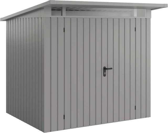 EcoStar Gerätehaus Euroline Pultdach in Graualuminium mit 2-flügeliger Tür und Acrylglas-Oberlicht - Bild 1