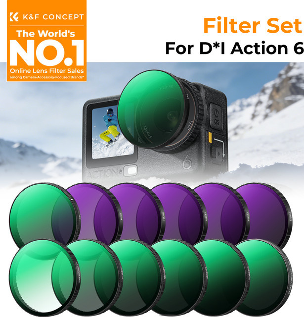 K&F CONCEPT Filter Set für DJI Osmo Action 6 in Schwarz mit variablem ND PL CPL Schwarz Diffusor 1/4 und festen ND4 ND8 ND16 ND32 ND64 Filtern - Bild 1