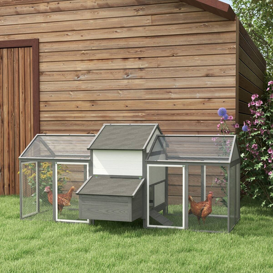 PawHut Stall für Kleintiere aus Fichtenholz in Grau mit Edelstahl, wetterfest und mit erhöhtem Boden, B/H/L: 125 x 247 x 113,5 cm - Bild 3