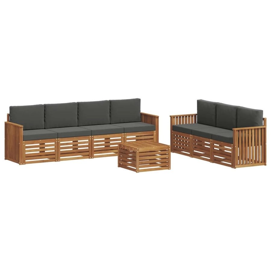 vidaXL Sofagarnitur 8-teilig aus Massivholz Akazie in Natur und Anthrazit mit modernem Latten-Design und Sitzkissen - Bild 2