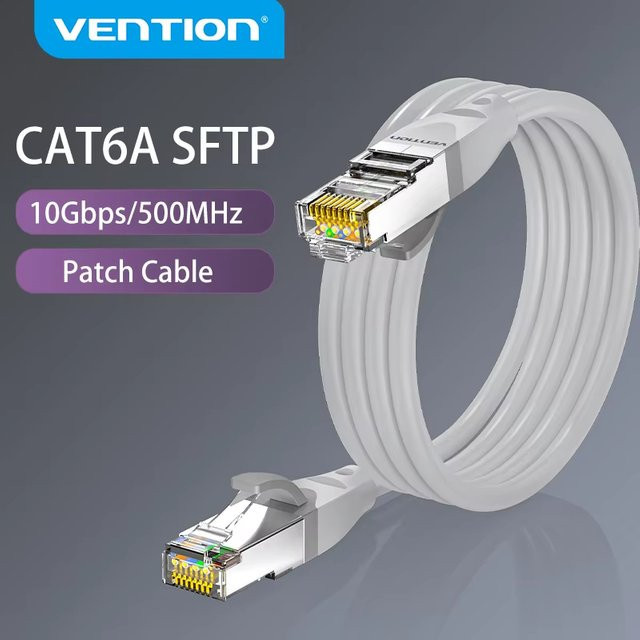 Vention Cat6A Ethernet-Kabel mit RJ45 SFTP Anschluss für LAN und PC in Weiß oder Gelb - Bild 1