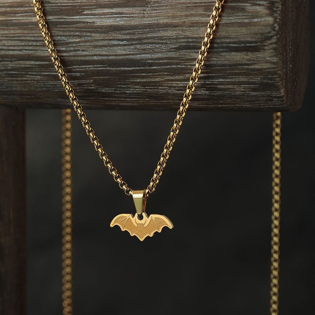 Kinitial Halskette Edelstahl, Fledermaus Anhänger, Gold, Damen - Bild 1