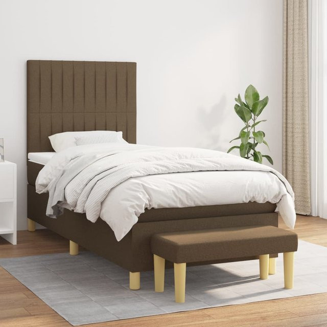vidaXL Boxspringbett mit Matratze Hybrid-Design in Braun aus Stoff, B/T: 100 x 200 cm - Bild 2