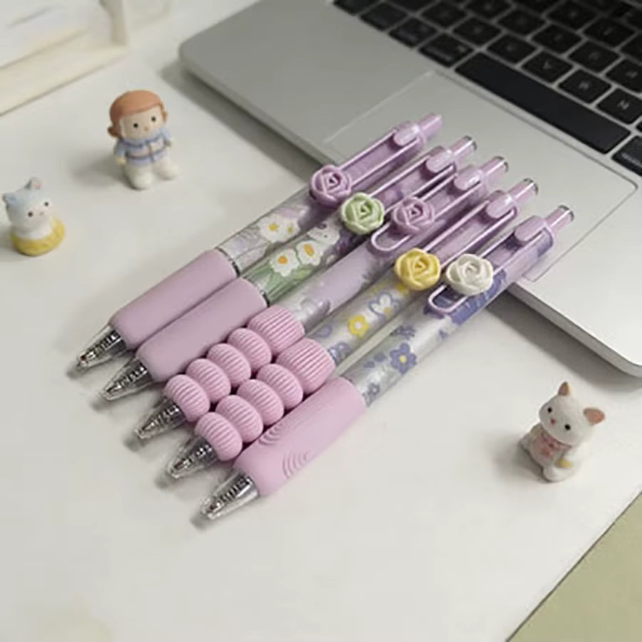 Daisy Garden Gelstifte Set mit 5 Stück, schwarze Tinte, 0,5 mm, mit Rosenclips und weichen Griffen für Schule und Büro - Bild 5