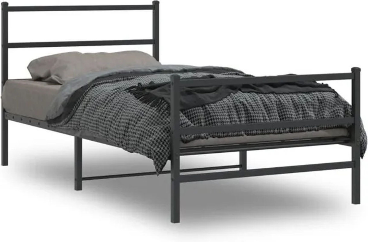 Vidaxl Metallbett mit Kopf- und Fußteil in Schwarz, Modernes Bettgestell aus Stahl, B: 107 cm, L: 203 cm - Bild 1