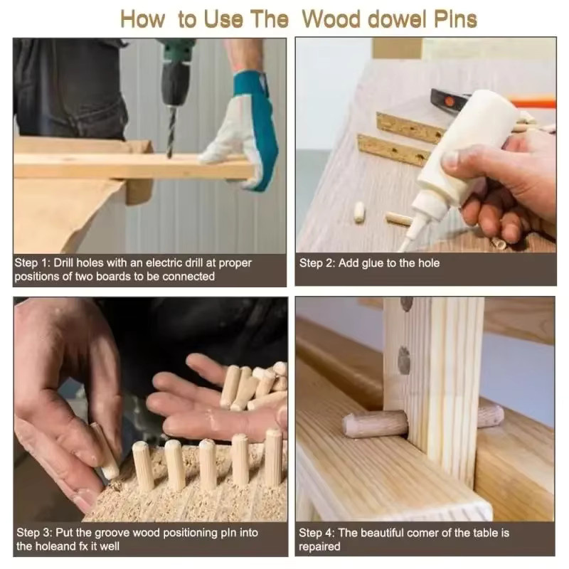 50 Stück Runde Holzdübel aus Holz für Schränke und Schubladen, Geriffelte Holzstifte als Möbelbeschläge für deine DIY-Projekte - Bild 2
