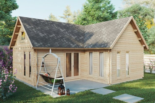 Blockhaus Hansa Holiday Q mit Schlafboden 8x9m Moderne Blockhütte aus Holz mit 59 m² Wohnfläche - Bild 1