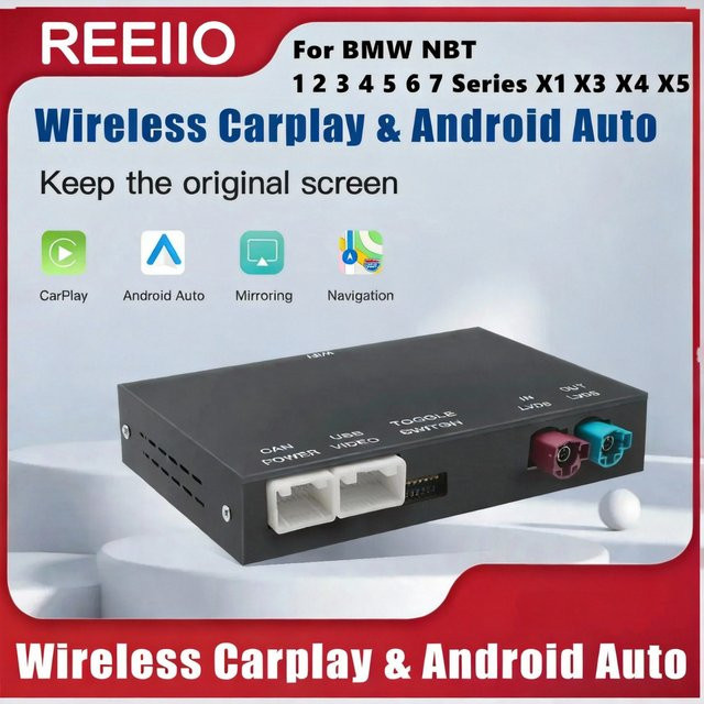 REEIIO Kabelloses CarPlay und Android Auto Interface für BMW NBT und CIC Systeme, Schwarz - Bild 1