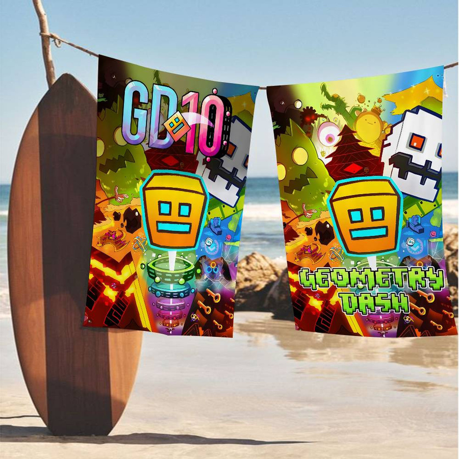 Video G-Games G-Geometry Dash Mikrofaser Strandtuch mit Anime-Motiv, schnelltrocknend und saugfähig, Multicolor, 30 x 30 cm - Bild 1
