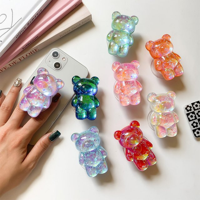 Koreanischer 3D Glitter Bär Handy Halter GripTok als faltbarer Ständer für iPhone, Samsung und Xiaomi - Bild 1