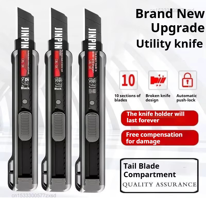 Robustes Universalmesser in Schwarz mit 18mm abbrechbaren Klingen aus gehärtetem Stahl - Bild 5