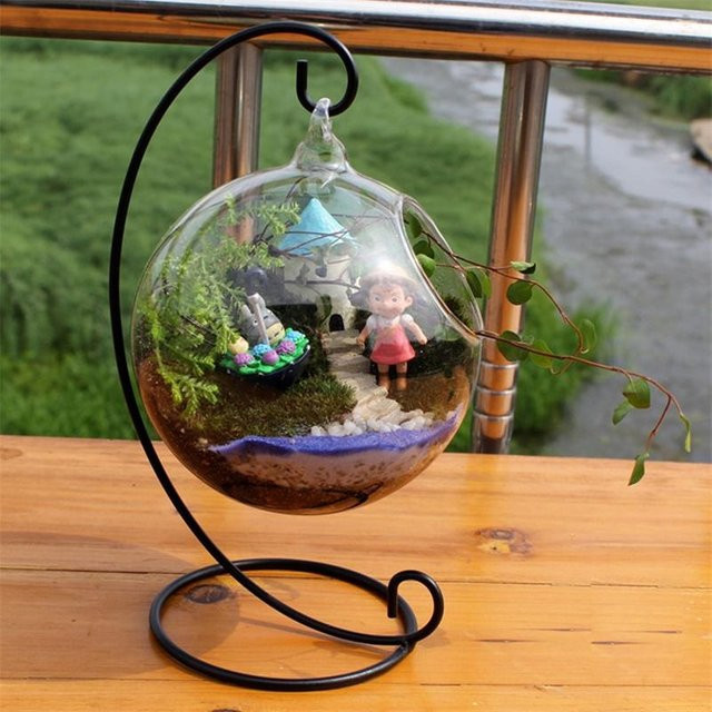 NailArt Klarglas-Kugelvase als hängendes Terrarium mit Metallrahmen, transparent, Höhe: 23 cm, Durchmesser der Kugel: 10 cm - Bild 1