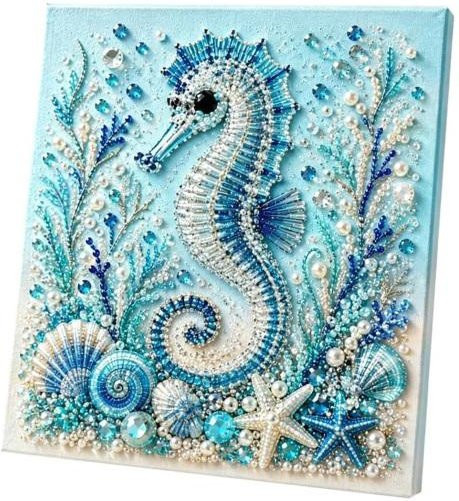 Changbaixin DIY Meeresmalerei-Set mit künstlichen Perlen für 3D-Kunst, Schildkröte und Fisch Motiv in Blau - Bild 1