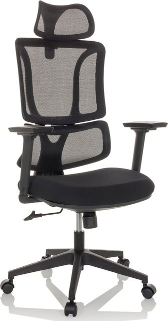 MYBUERO Bürostuhl ERGOMY Drehstuhl mit Armlehnen in Schwarz aus Stoff und Netzstoff, höhenverstellbar - Bild 1
