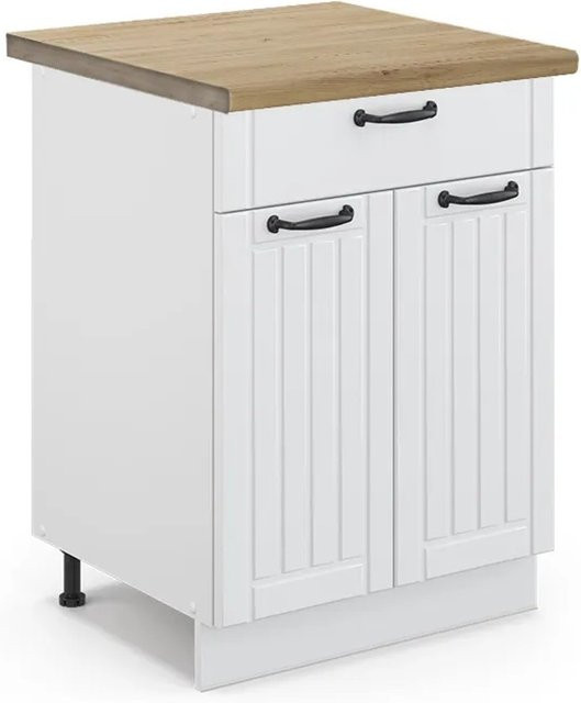 Vicco Küchenunterschrank Fame-Line in Weiß und Eiche im Landhausstil mit Schubladen und Soft-Close-Türen, Breite: 60 cm, Höhe: 82 cm, Tiefe: 60 cm - Bild 1