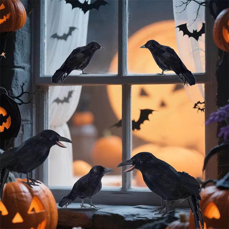 PGY Halloween Krähen Dekoration, realistische schwarze gefiederte Raben-Requisite für deine Party-Dekoration im Innenbereich - Bild 4