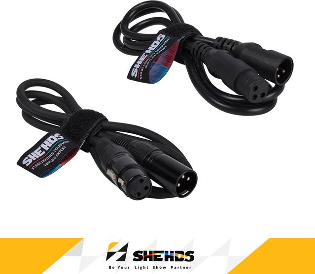 SHEHDS 4er Set 3-poliges DMX512 Signalverbindungs-Kabel aus Gummi in Schwarz für Par-Licht und DJ-Disco-Licht - Bild 1