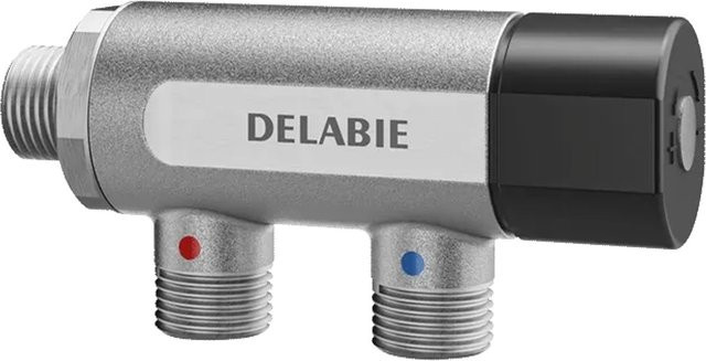 Delabie PREMIX COMPACT Thermostat-Mischbatterie G1/2B aus Messing in Silber unverchromt mit Safety-Stop - Bild 1