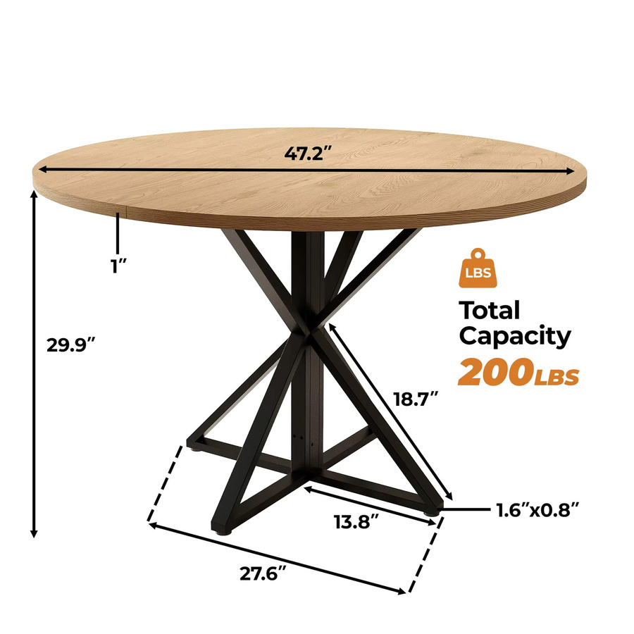 HiMISS Runder Esstisch aus Holz in Grau im Landhausstil mit zentraler Säulenbasis, Durchmesser: 120 cm - Bild 3