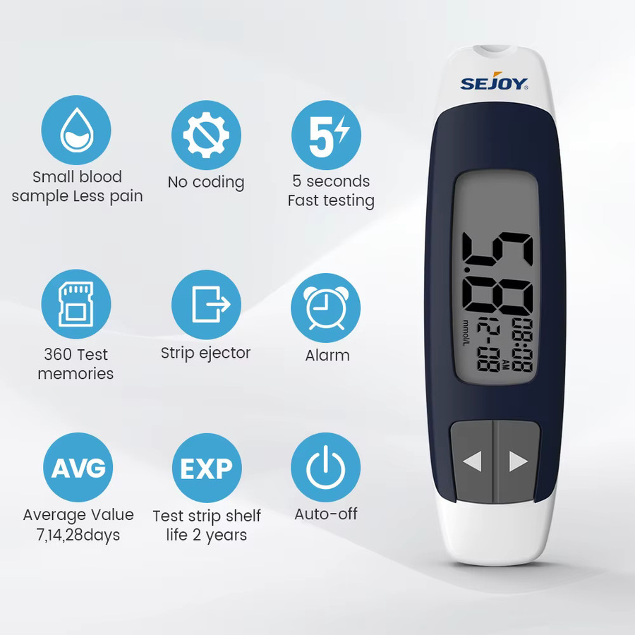 Sejoy Blutzuckermessgerät Diabetes-Testkit in Weiß mit Teststreifen und Lancetten - Bild 2