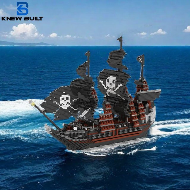 KNEW BUILT Schwarzes Piratenschiff Mikro-Mini-Bausteine Piraten - Bild 1