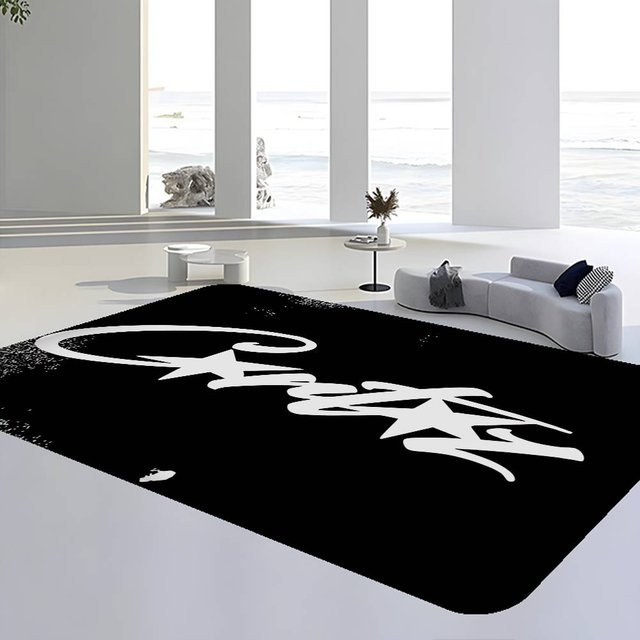 Potdemiel Teppich Devil's Island Englisch C-Corteiz Retro Design in Schwarz rutschfest für Wohnzimmer und Küche - Bild 1