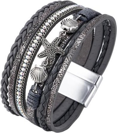 shenhuangwang Armband, mehrlagig, Kunstlederseil, Seestern, Muschel, grau, Damen - Bild 1