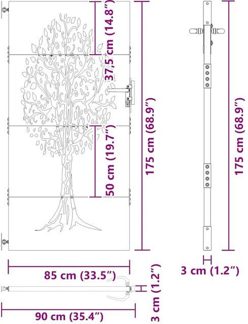 Yiwydaa Gartentor aus Cortenstahl in Baumdesign, Farbe: Braun, B/H: 85 x 175 cm - Bild 1