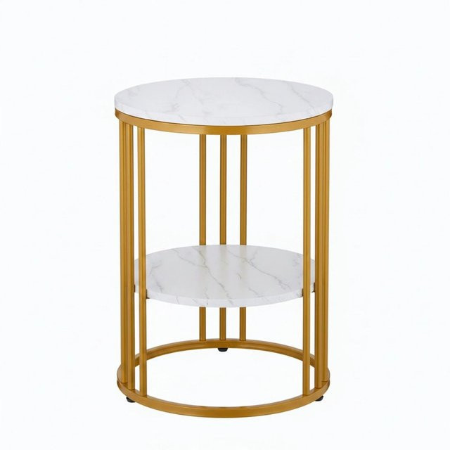 Relaxdays Beistelltisch in Marmoroptik mit Höhenverstellung, Farbe Weiß und Gold, Material Eisen und MDF, Durchmesser: 40 cm, Höhe: 56 cm - Bild 1