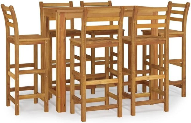 vidaXL 7-tlg Garten-Essgruppe Modell 36 aus Akazien-Massivholz in Braun, B/T/H: 120 x 60 x 105 cm - Bild 1