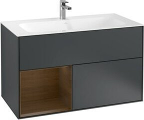 V&B Finion Waschtischunterschrank mit Wandbeleuchtung, Farbe: Mattblau lackiert, B/H: 99,6 x 49,8 cm - Bild 1