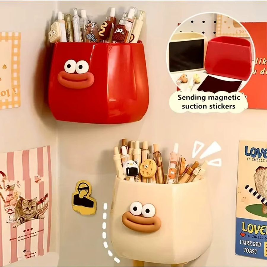 Magnetischer Großmaul-Stifthalter aus Kunststoff in Weiß und Rot als DIY Büro-Aufbewahrungsbox und Kühlschrank-Organizer - Bild 3