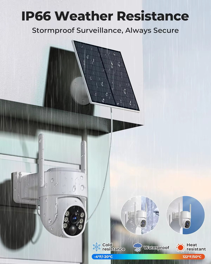WESECUU Drahtlose Solar-Überwachungskamera Außen in 2K mit Dual-Band 5GHz/2.4GHz WiFi, Batteriebetrieben, 360° Schwenk/Neige, KI-Personenerkennung und Farb-Nachtsicht, Weiß - Bild 2