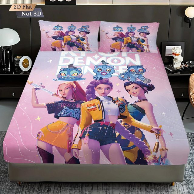 3-teiliges Lodestar K-Pop Dämonenjäger Bettwäsche-Set mit Grafikdruck, Pink, B/H: 90 x 200 cm - Bild 1