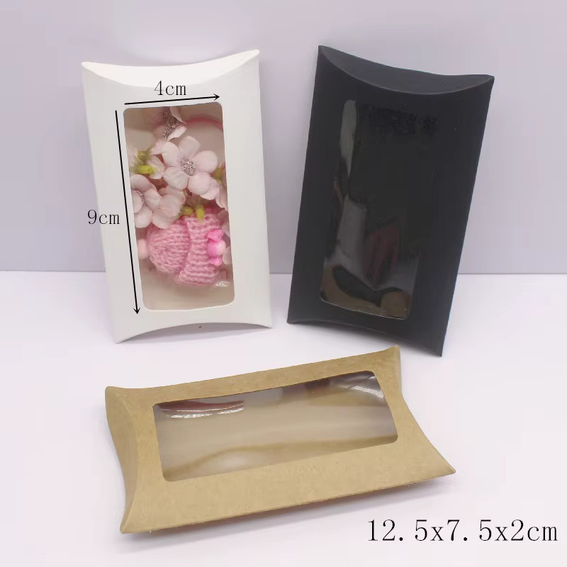10 Stück DIY-Geschenkverpackungen mit Sichtfenster als Kissenboxen aus Kraftpapier in Weiß, Braun und Schwarz - Bild 2