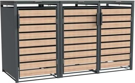 Westmann Mülltonnenbox Lacina für 3 Mülltonnen à 240 L in Anthrazit und Holzoptik aus pulverbeschichtetem Stahl, B/T/H: 200 x 80 x 116 cm - Bild 1