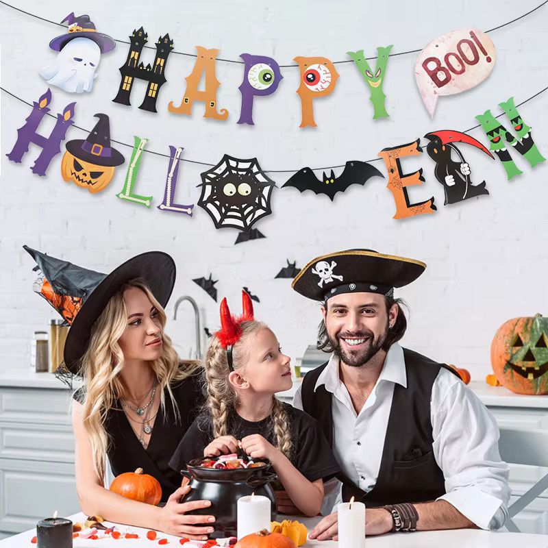 ZQNYCY Halloween Papier-Hängegirlande mit Fledermaus-Motiv in Schwarz und Multicolour für deine Party-Dekoration - Bild 1