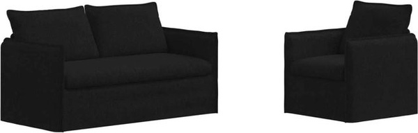 vidaXL Sofa 2-teilig Schwarz Stoff mit Metallrahmen und Armlehnen B/T/H: 156 x 82 x 85 cm und 75 x 82 x 85 cm