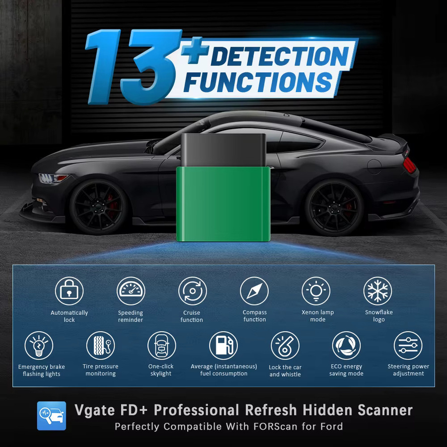 Vgate VLinker FD ELM327 OBD2 Auto-Diagnosegerät für Ford mit WiFi und Bluetooth 4.0 in Grün - Bild 2