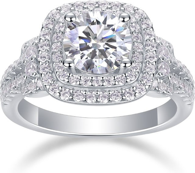 JIUZUAN Doppel-Halo-Ring, Moissanit, 925 Silber, Weiß, Damen - Bild 1