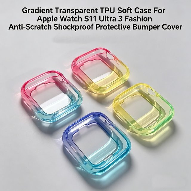 Transparente TPU-Soft-Hülle mit Farbverlauf für Apple Watch S11 Ultra in Multicolour (Transparent, Purple, Blue) – Kratzfeste und stoßfeste Schutzhülle - Bild 1